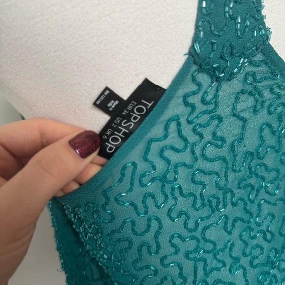 Teal Fairycore beaded Women's shirt sheer glam boho fairy whimsy 2 - Picture 5 of 5